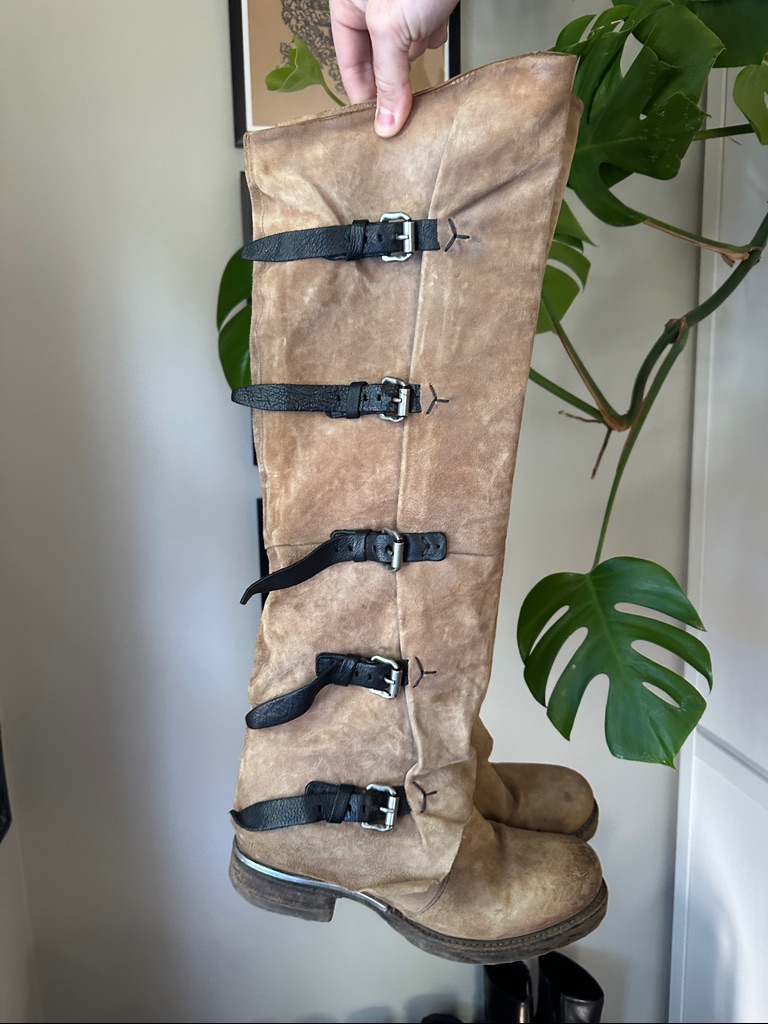 Free People Tatum Over-The-Knee Buckle Boots In Tan And Black